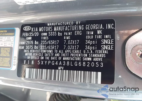 2020 Kia Sorento 2.4L Lx from USA, damaged, VIN 5XYPG4A38LG682053